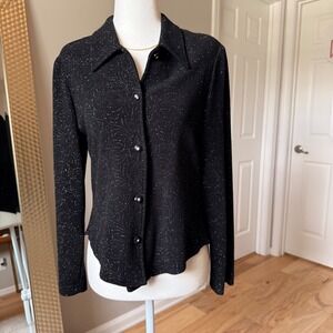 Ronni Nicole Black Shimmery Sparkle Button Down Long Sleeve Top Women's Sz 8
